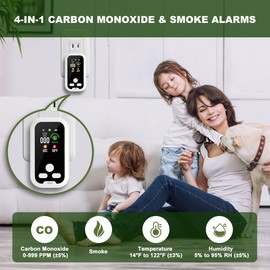 Smoke and Carbon Monoxide Detectors Plug in Wall, 4-in-1 CO Detector Smoke Alarm Humidity & Temp Meter, Portable Carbon Monoxide Alarm HD Screen, CO Monitor for Home Travel Hotel Camping RV (White)