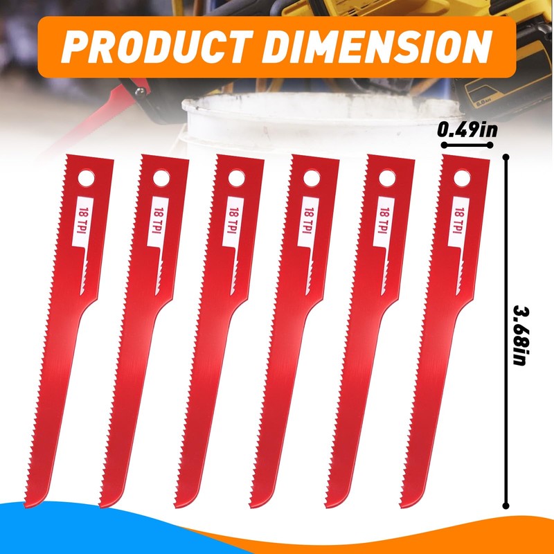 6Pcs P4EV-6 Air Reciprocating Saw Blades(4” 18 TPI) for Standard