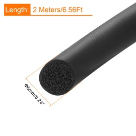 sourcing map Foam Rubber Weather Seal Strip, 6mm(0.24") Diameter x 2 Meters (6.56Ft) Long Round EPDM Solid Rubber for Reduce Noise, Shock, Friction