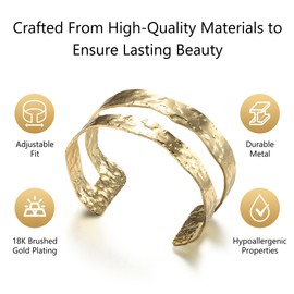 Milacolato Bangle Gold Women's Teardrop Hammered Chunky Cuff Bracelet Adjustable Open Wide Bangle Bracelets Irregular Statement Bracelet Golden Cuff Bracelets, Leather