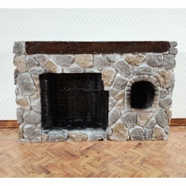 Town Square Miniatures Dollhouse Fireplace Large Stone with Crane Walk-In Style Colonial 1:12 Scale