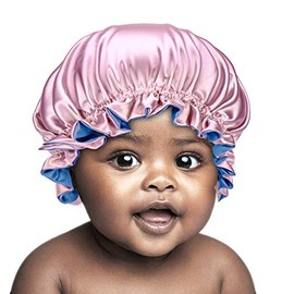 SENG TERM Kids Satin Bonnet Sleeping Cap Adjustable Silky Bonnet Double Layered Reversible Hair Bonnet Silky Night Hat for Toddler Child Baby