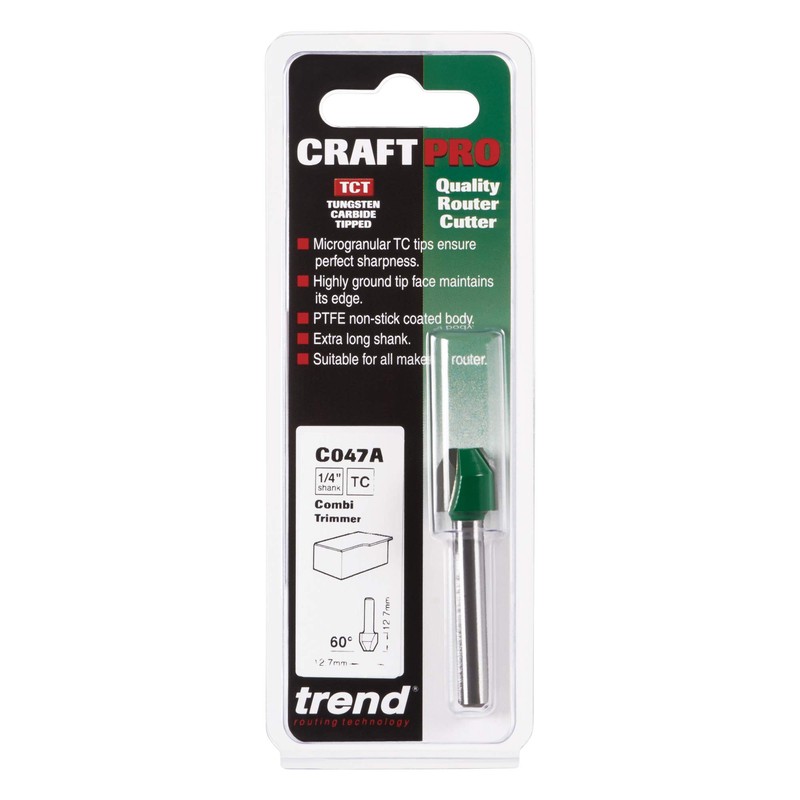 Trend CraftPro Combi Trimmer Router Cutter Bit, 1/4 Inch Shank,