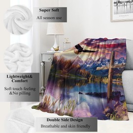 VODRM Spirit of Freedom Majestic Eagle Blanket,American Flag Cross Patriotic Throw Blankets,Gifts for Adults,Lightweight Soft Fleece,for Sofa Couch Bed Room Travel,Birthday Christian Decor,50x60in