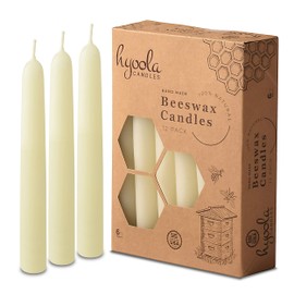 Hyoola White Beeswax Taper Candles – Hand Dipped, Decorative, All Natural, 100% Pure Scented Bee Wax Candle - 12 Pack - 6 Hour Burn Time
