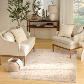 Nourison Home Vintage Washables Beige 5'3" x 7'3" Area Rug - Easy Clean, Non Shedding, Bed Room, Living Room, Dining Room, Kitchen (5' x 7')