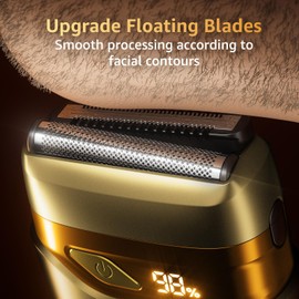 Electric Foil Shavers for Men, Mini Electric Razor, Compact Face Shaver, IPX7 Waterproof Wet Dry Cordless Razor, LED Display, USB-C, Travel-Friendly, Light Gold
