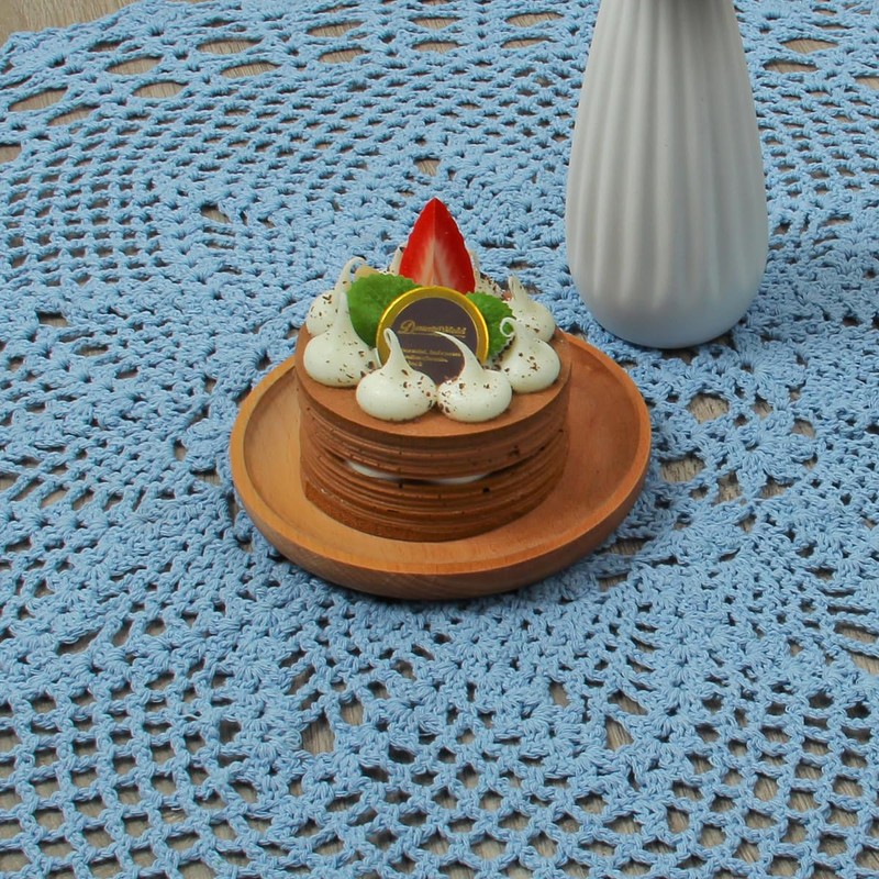 kilofly Handmade Crochet Cotton Lace Table Sofa Doily, Waterlily, Blue,