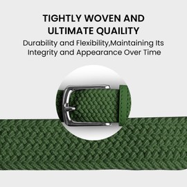 Golf Belts for Men Women 1/2/3 Pack Braided Elastic Fabric Stretch Canvas Woven for Jeans Youth Sports Hiking 36 40 44 48 (Green, 38"-42" Waist Adjustable)