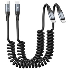 Cable USB C a C de 3 pies, paquete de 2 cables de carga USB C en espiral para automóvil tipo C, cable de carga rápida para iPhone 17/16/15/Plus/Pro/Pr