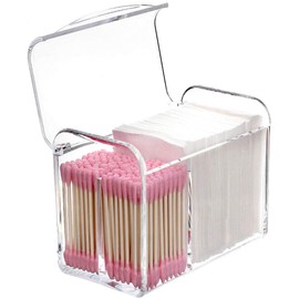 SVNXI 3 Partitions Cotton Ball and Swab Holder Organizer with Lid Clear Acrylic Cotton Pad Container for Cotton Swabs Q-Tips Make Up Pads Cosmetics and More (Clear)