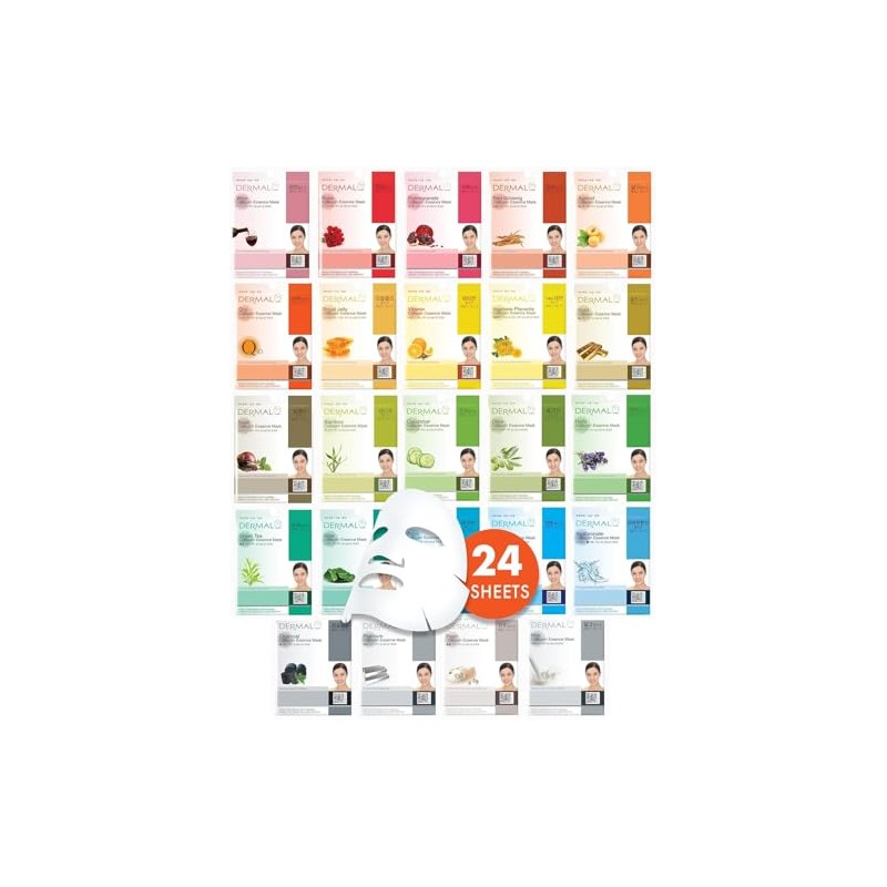 DERMAL Korea - Surtido de 24 Mascarillas faciales. Mascaras Coreanas