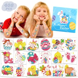 Leesgel Children's Easter Tattoos, Pack of 408 Easter Glitter Tattoos with Packaging, Easter Decoration Children, Ideal for DIY, Easter Egg Filling, Easter Egg Hunt, Easter Gifts Children