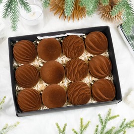 Hismir 12 Pcs Velvet Christmas Tree Ornaments Bulk，Flocked Christmas Balls Plastic Shatterproof Xmas Hanging Ornaments Decorations Set for Tree Garland Wreath (Brown，3.15 Inch)