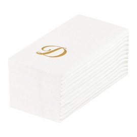 Luxenap 15.8 X 7.9 Inch Linen-Feel Guest Towels, 50 Lettered Hand Towels - Gold Letter 'D', Cursive Font, White Paper Dinner Napkins, airlaid, For Restrooms And Tables - Restaurantware