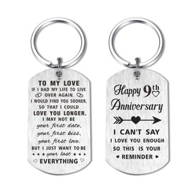 Yobent 9th Anniversary Keychain Gifts for Husband Wife Him Her, Happy Ninth 9 Year Anniversary for Men Women
