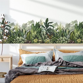 SMAOSTORE Stylish Tropical Green Leaves Scandinavian House Plants Living Room Bedroom Kids Room Sticker Green Background Wall Sticker Waterproof Removable Wall Sticker DIY Wallpaper Sticker