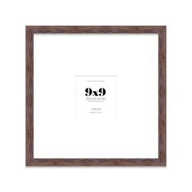 9x9" Square Picture Frame, Display Pictures 5x5" With Mat or 9x9" Without Mat, Wall Hanging & Free Standing Photo Frame, Walnut, 1 Pack