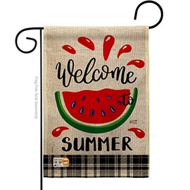 Fun In The Sun Watermelon Summer Burlap Garden Flag Beach Pool Luau Tropical Party Season Outdoor Summertime Sunny Small Decorative Gift Yard House Banner Double-Sided Made USA 13 X 18.5