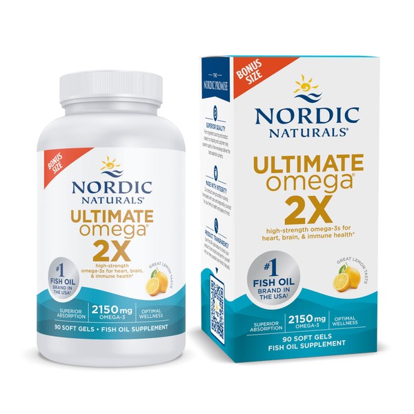 Nordic Naturals Ultimate Omega 2X, Lemon Flavor - 90 Soft Gels - 2150 mg Omega- High-Potency Omega-3 Fish Oil with EPA & DHA - Promotes Brain & Heart Health - Non-GMO - 45 Servings