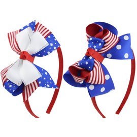 AIUPUOC 4th of July Bow Headband for Girls Fourth of July Accessories Red White and Blue Headband Patriotic Hair Accessories Memorial Day Accessories Headpiece (Big Bow, Medium)