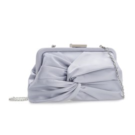 IXEBELLA Evening Purse for Women Dressy Soft Pleated Knot Party Clutch Satin Frame Formal Handbag for Wedding/Prom/Cocktail (Silver)