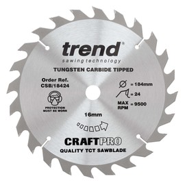 Trend Wood Circular Saw Blade, 184mm Diameter, 16mm Bore, 24 Teeth, TCT, 2.6mm Kerf, +15° Hook, CSB/18424