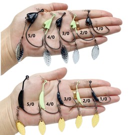 DAMIDEL 10Pcs/Box（2 Models Mixed） Jig Heads Swimbait Fishing Hooks,Worms Senko Soft Bait Weighted Hooks Set with Lead Weighted Hooks/Spinner Blades/Twistlock/Luminous, 1/5 oz 1/4oz 1/3oz 2/5oz (5/0)