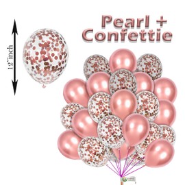 Metallic Rose Gold Balloons Pack 10Pcs 12Inch with Rose Gold Confetti for Arch Decoration Kids Party Baby Shower Birthday Wedding Bridal Shower