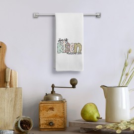 Qeheb Easter He is Risen Christian Kitchen Towels, Bible Scriptures Decorative Kitchen Towel, Easter Bunny Bathroom Decor, Christian Bible Verse Hand Dish Tea Towels for Bathroom 16X24In