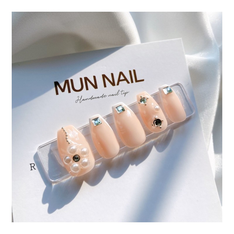 MunNail Pearl Flower Nail Tips - Mediaval / MunNail 진주꽃