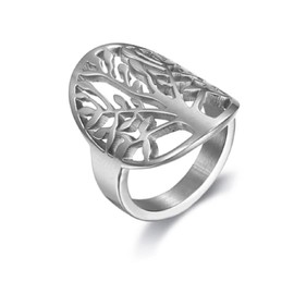HUKQBUNX 925 sterling silver hollow oval tree of life Vintage Women's stainless steel ring for teenagers Size 7-11 (Size 9), Size 9