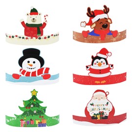 Bekecidi 12 PCS Christmas Party Crowns, Christmas Photo Booth Props Snowman Santa Claus Reindeer Xmas Tree Paper Crown Hats Funny Cosplay Dress Up Accessories for Kids Christmas Party Favor Supplies