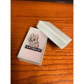 I'm No Scaredy Grey Cat & Knife Cute & Funny Lapel Pin Badge Teal Blue Gift Box