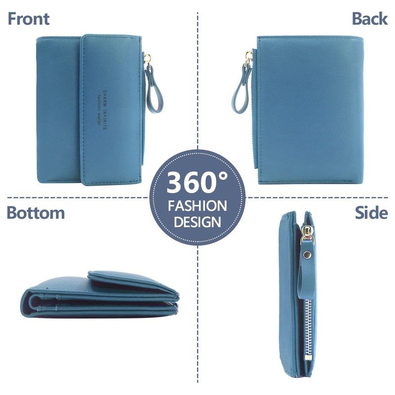 Bifold Leather RFID Blocking Wallet for Women Mini Ladies Purse