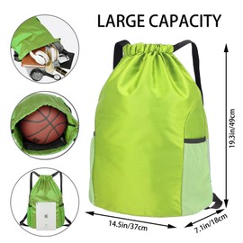 chongning Drawstring Gym Bag, Large Sports Backpack, Waterproof Drawstring Bag Bring Two Side Pockets, Swim Bags for Women Men, Gym Sack for School Sports Swimming Gym Travel Beach (Green)