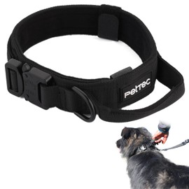 PetTec Hundehalsband aus Neopren & Nylon, Halsband mit Griff für kleine & große Hunde weich gepolstert (S-XL), äußerst robust & wasserabweisend, verstellbar, Set Halsband & Schleppleine