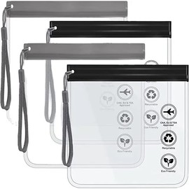 TraveEssentialz Clear Travel Toiletry Bag Pouch | Airport Security Liquid Bags, Airport Bag 20 x 20 cm, Black, 2 PC PACK, Travel Accessories