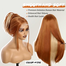 Cooper Blonde Synthetic Lace Front Wig - 13x4 HD Lace Layered Wigs for Women, Wear and Go Glueless Wigs Pre Plucked Pre Cut Long Straight Syntheic Fiber Pre-styling Hair for Daily