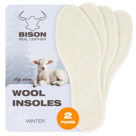 BISON Winter Insoles 2 Pairs - Warming Shoe Insoles - Sheep's Wool Lambskin Insoles with Stitching - Warm Insoles for Shoes Women and Men - Size 46