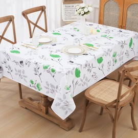 Likiyol Floral Tablecloth 60x84 Inch Rectangle, Flower Decoration Table Cloth for Spring Summer, Waterproof Fabric Wrinkle Free Table Cover for Kitchen, Dining Room, Party, Picnic, Camping, Green