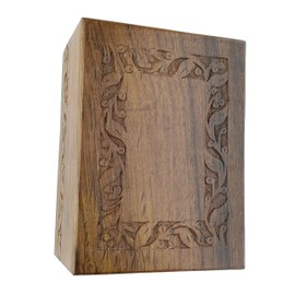 Indian Glance Wooden Urn Box - Urn for Human Ashes Funeral Cremation Urn with Hand Carved Design (X-Small)