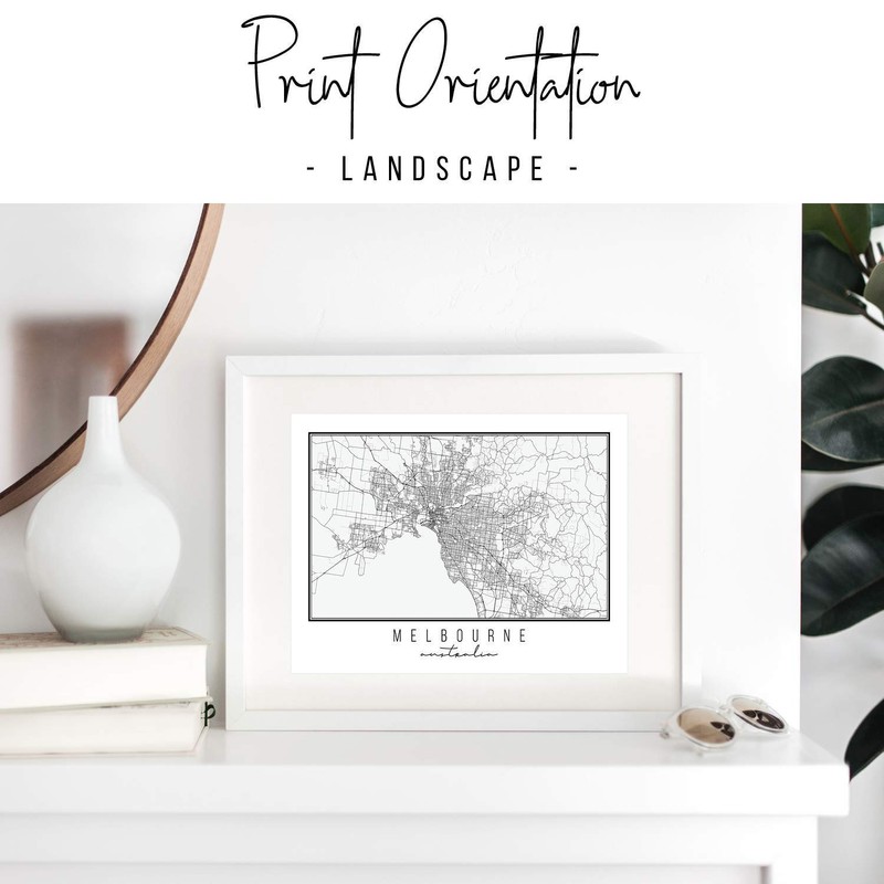 Melbourne Australia Street Map Black and White Print, Unframed