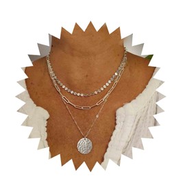 Inilbran Boho Paperclip Chain Choker Necklace Layered Paperclip Link Chain Necklace Silver Disc Coin Choker Necklace Vintage Clasp Paperclip Chain Necklace Jewelry for Women and Girls