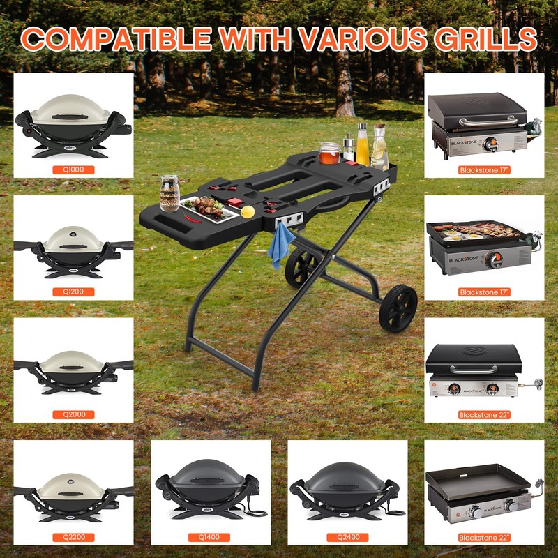 Outdoor Grill Stand for Weber Q1200, Q1000, Q2200, Q2400, Portable