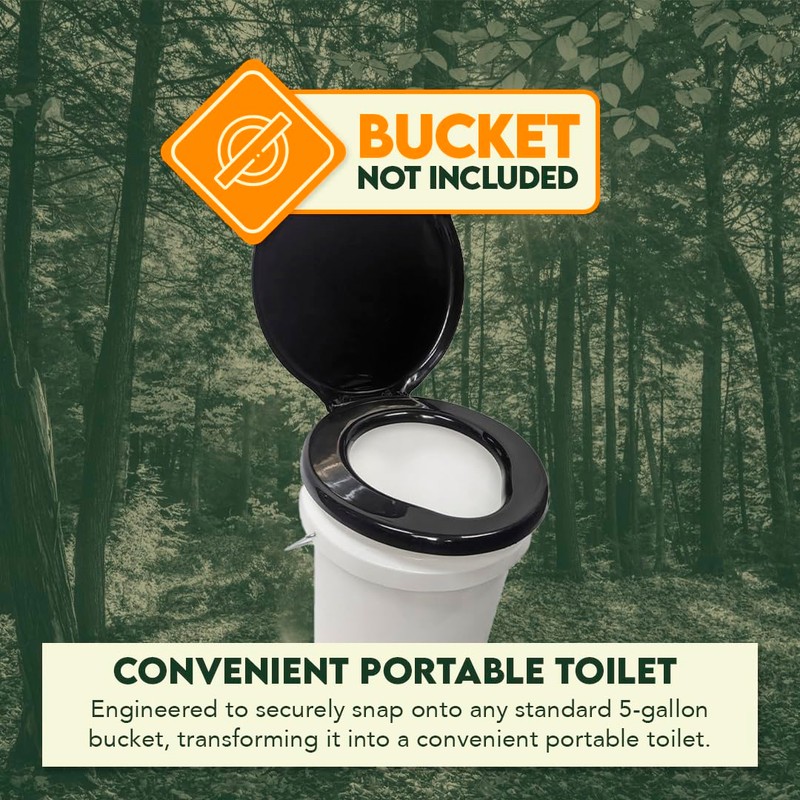 SE Portable Black Plastic Toilet Seat Lids, Fits a 5