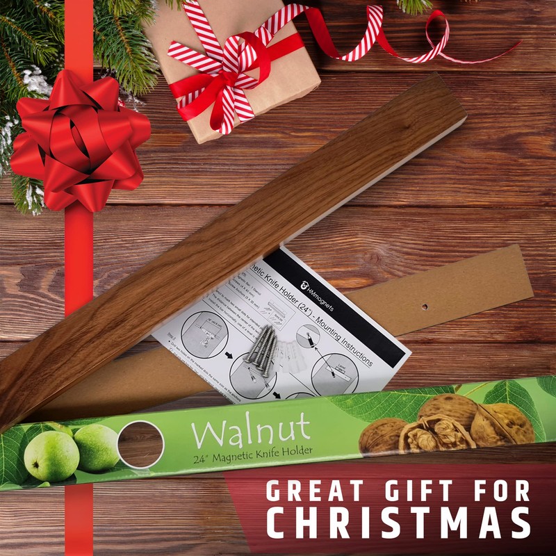 Premium 24 Inch (Large Size) Dark Walnut Wood Magnetic Knife