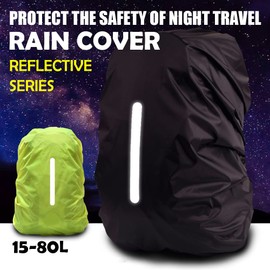 HYCOPROT Rain Cover for Backpack with Reflective Strips, Waterproof and Wind-Resistant Rain Cover School Bag, Rain Cover for Hiking, Camping, Touring, Cycling, black