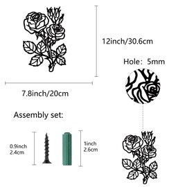 CREATCABIN Metal Wall Art Decor Rose Flower Black Wall Signs Iron Hanging Metal Ornament Sculpture for Balcony Garden Home Living Room Decoration Indoor Kitchen Office Gifts 30.6 x 20 cm