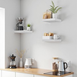 Homy Casa Set of 3 Minimalist Floating Wall Shelves – Modern Wall-Mounted Ledges for Decorative Display and Storage – Ideal for Living Room, Bedroom, Bathroom, or Office (3, White)